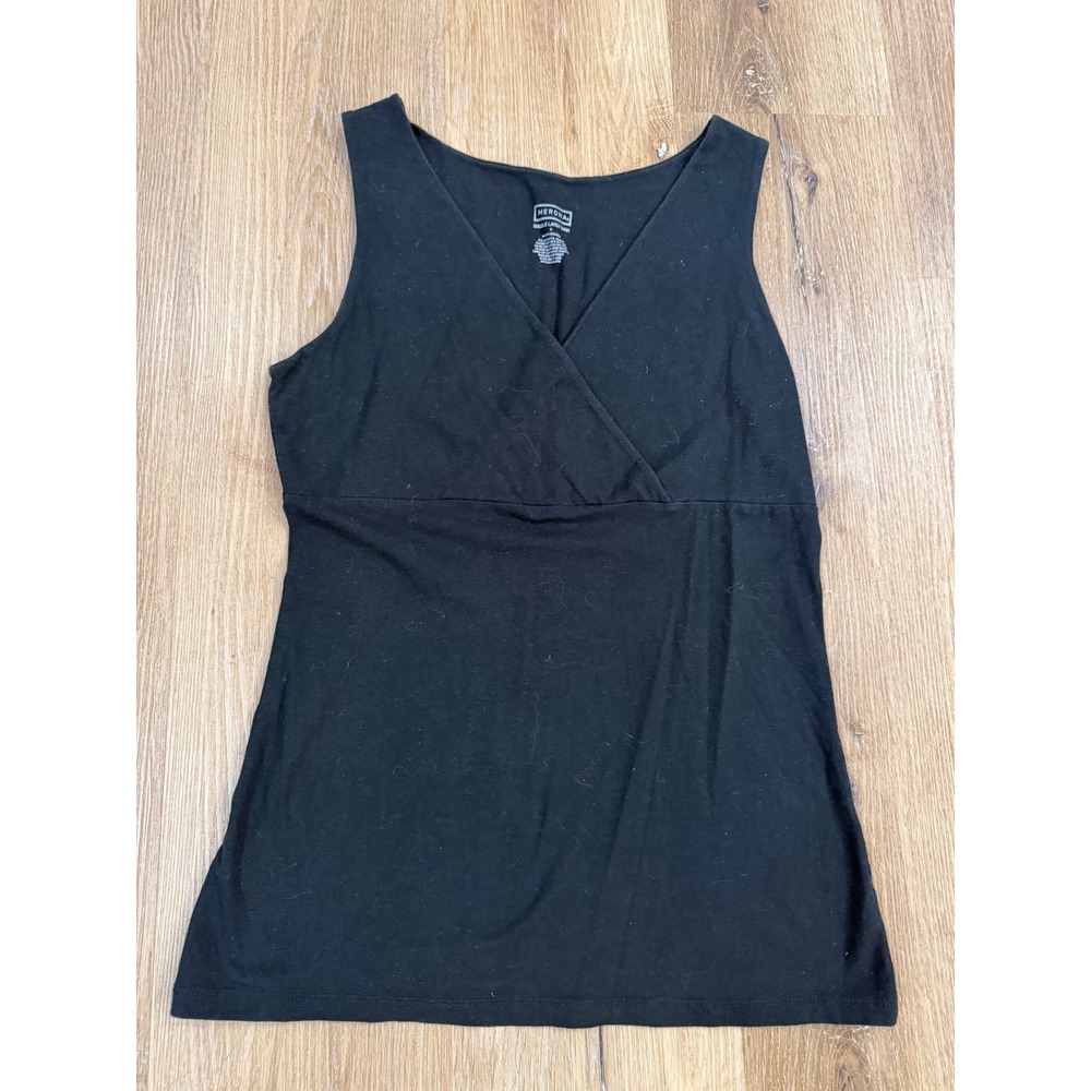 Merona Double Layer Tank Top Womens Medium Black Surplice V-Neck Cotton Blend